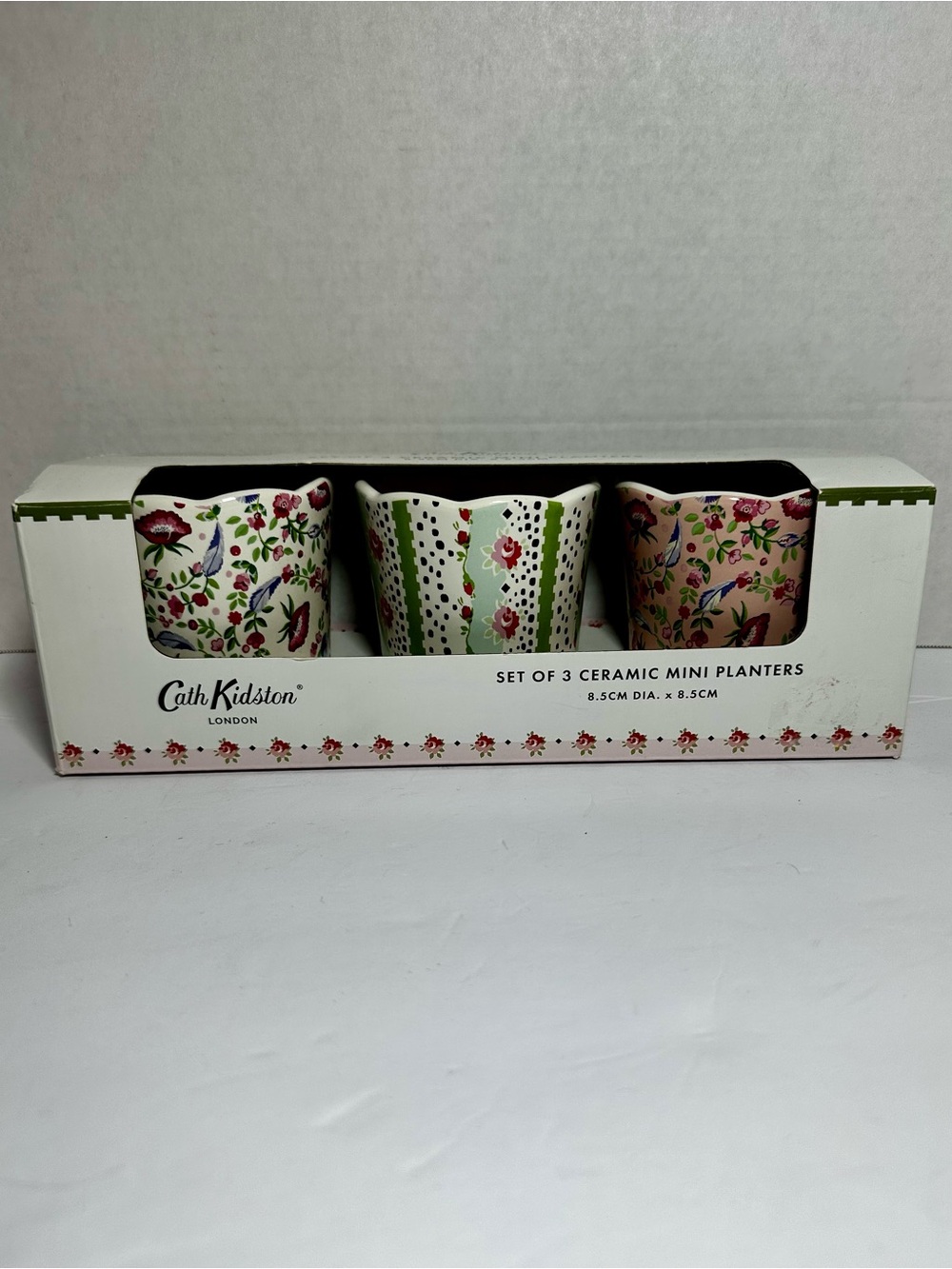 Cath Kidston Set of 3 Floral Ceramic Mini Planters - Multicolor NWT Cottagecore